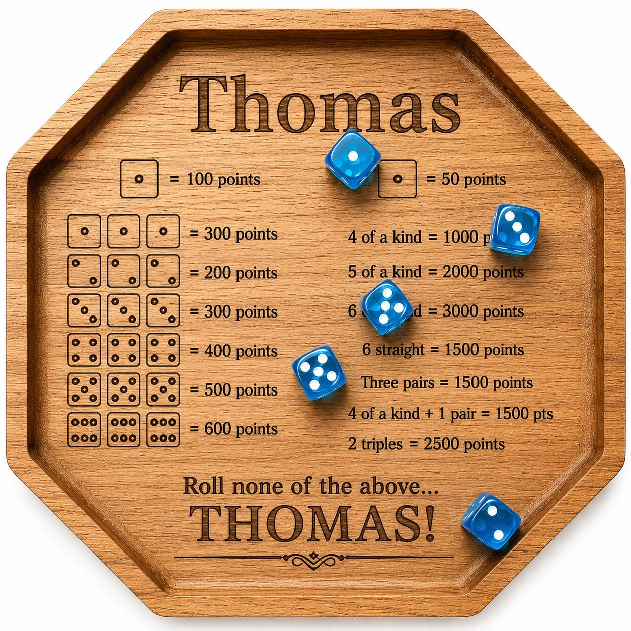 Personalized Family Farkle Board | Custom Wooden Farkle Dice Game | Family Game Night Gift | Includes 6 Dice & Velvet Bag