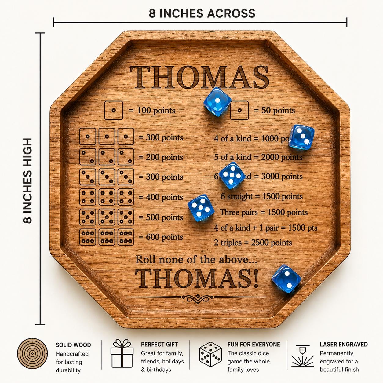 Personalized Family Farkle Board | Custom Wooden Farkle Dice Game | Family Game Night Gift | Includes 6 Dice & Velvet Bag
