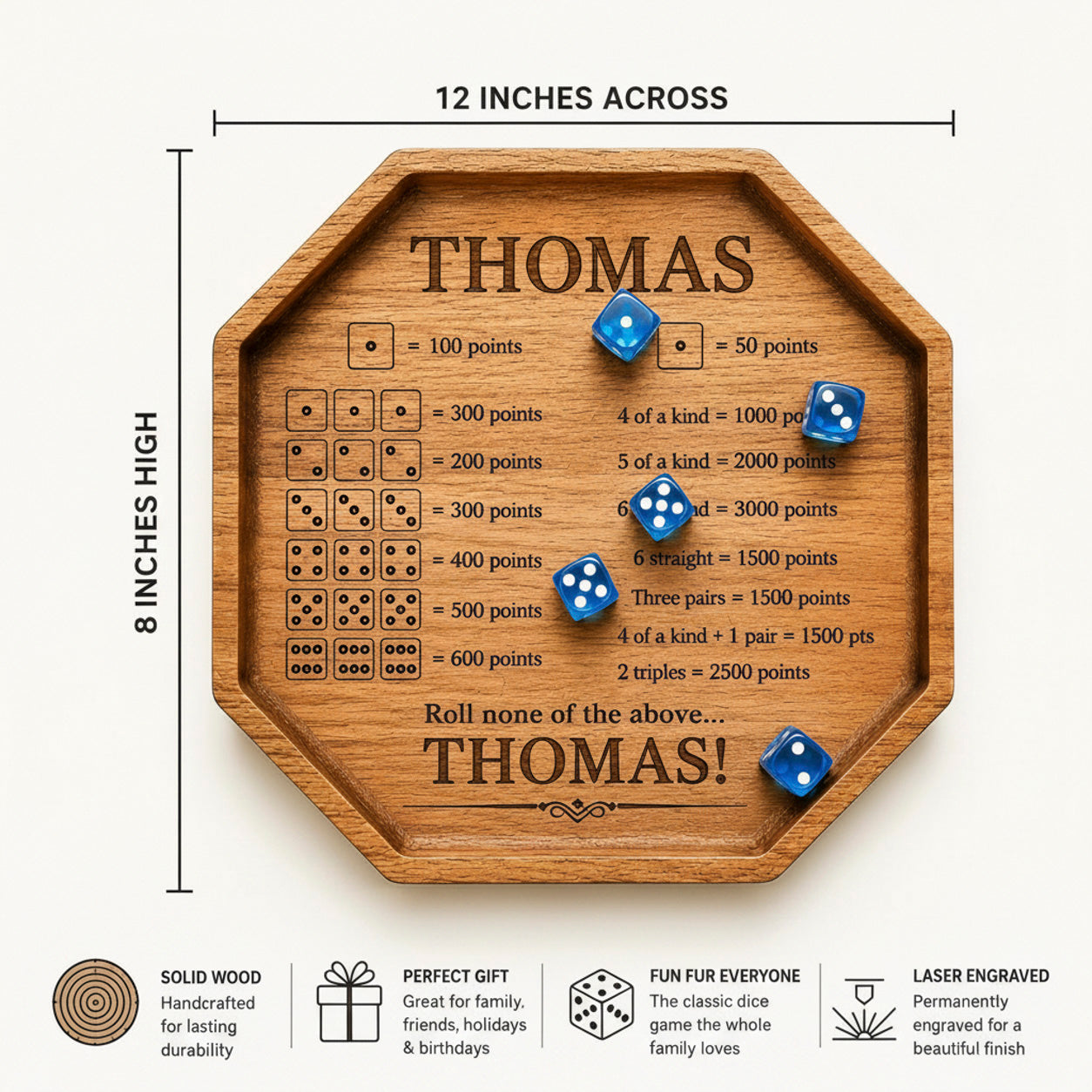 Personalized Family Farkle Board | Custom Wooden Farkle Dice Game | Family Game Night Gift | Includes 6 Dice & Velvet Bag