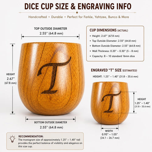 Personalized Wooden Dice Cup | Handmade Dice Shaker for Farkle, Yahtzee & Bunco | Custom Engraved Wood Cup | Game Night Gift