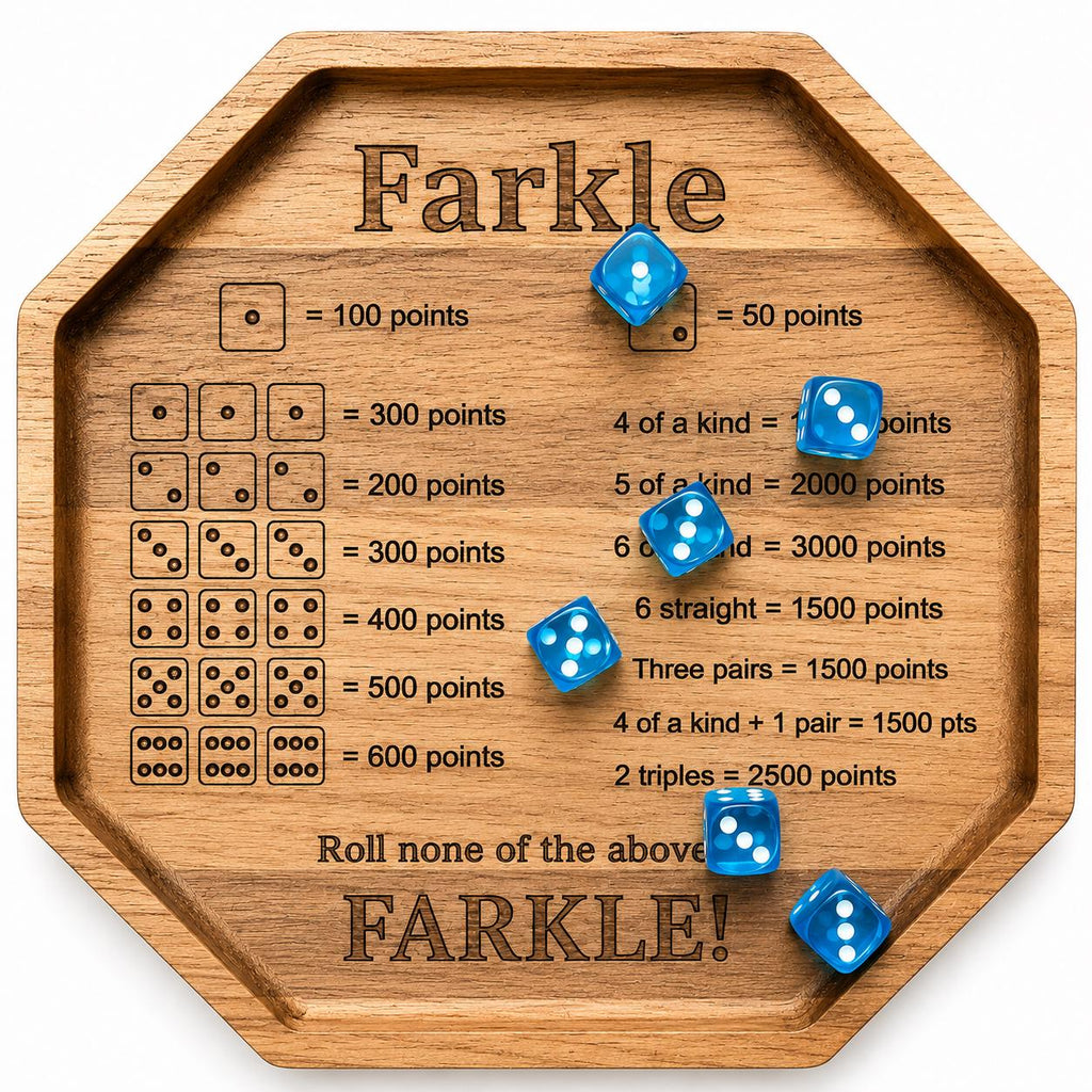 Personalized Family Farkle Board | Custom Wooden Farkle Dice Game | Family Game Night Gift | Includes 6 Dice & Velvet Bag