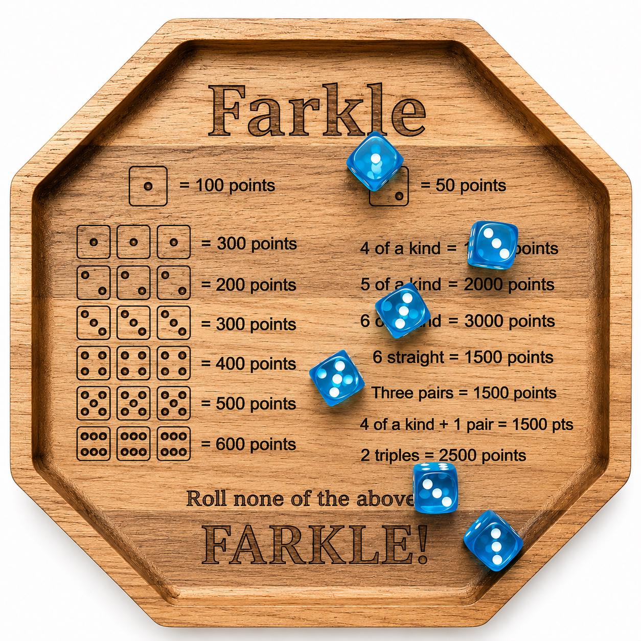 Personalized Family Farkle Board | Custom Wooden Farkle Dice Game | Family Game Night Gift | Includes 6 Dice & Velvet Bag