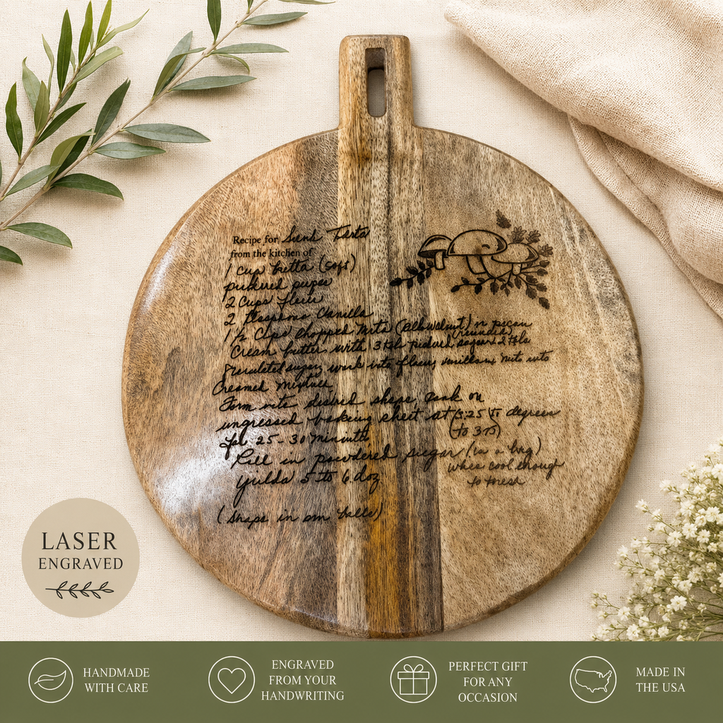 Personalized Handwritten Recipe Cutting Board | Custom Family Recipe Engraved on Wood | Memorial Gift for Mom, Grandma or Family