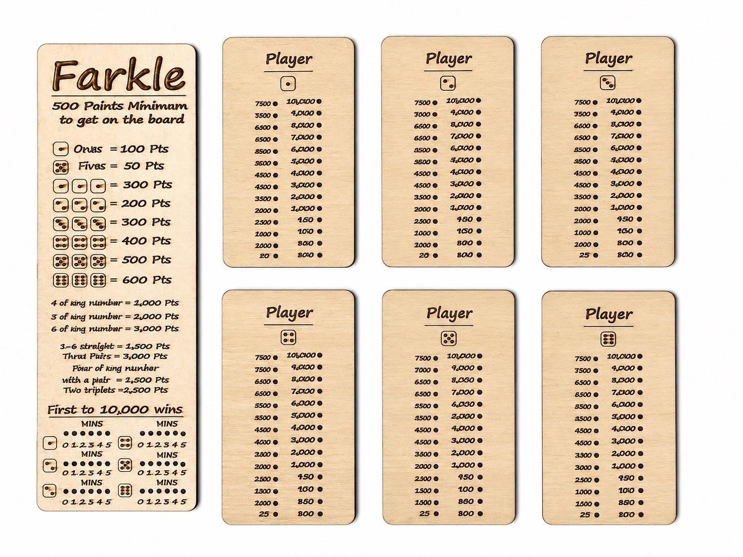 Personalized Family Farkle Board Set | Includes Scorecard, Rules, and Cup | Father's Day Gift | ZONK | Handmade Wooden Dice Tray