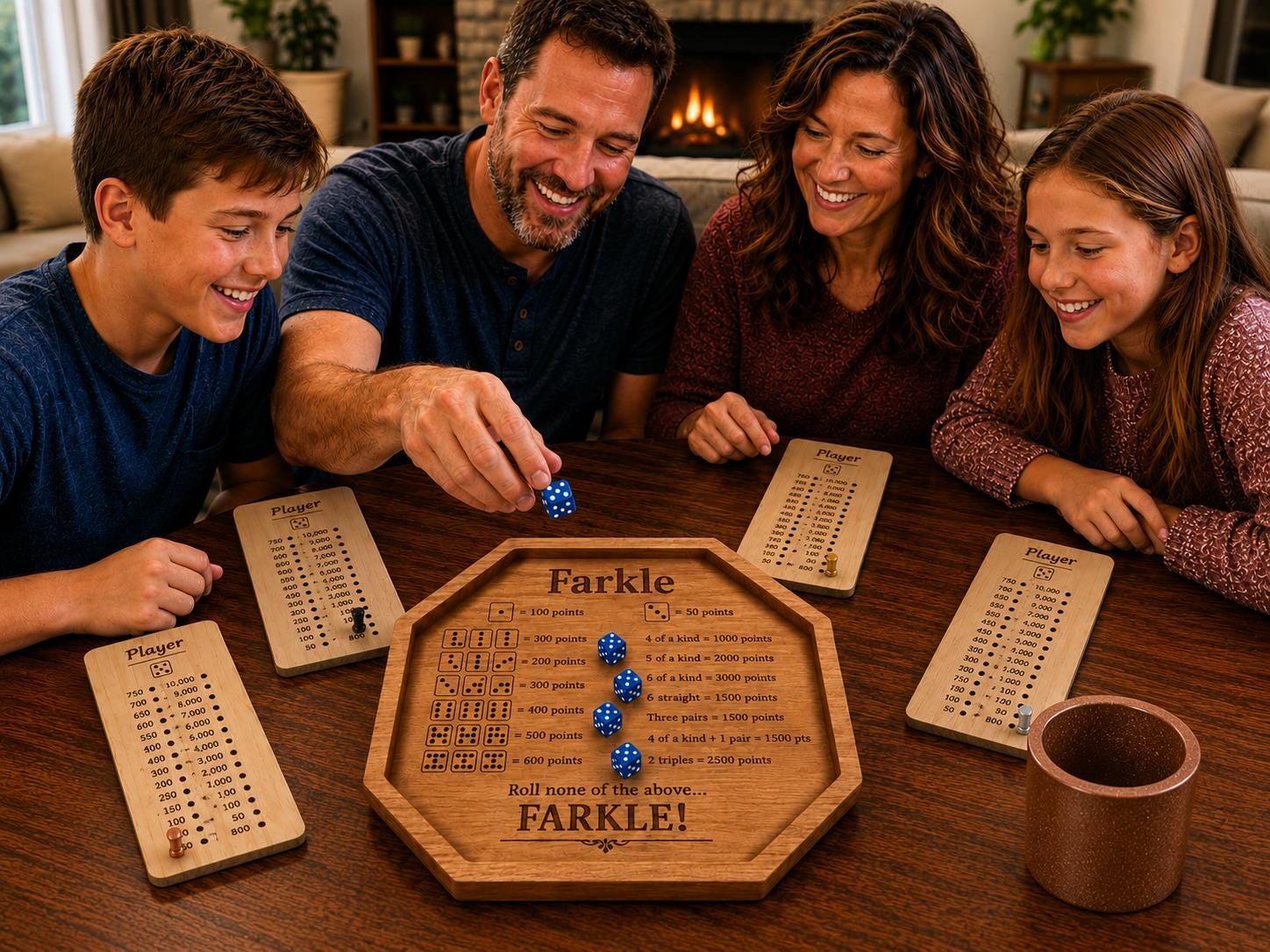 Personalized Family Farkle Board | Custom Wooden Farkle Dice Game | Family Game Night Gift | Includes 6 Dice & Velvet Bag