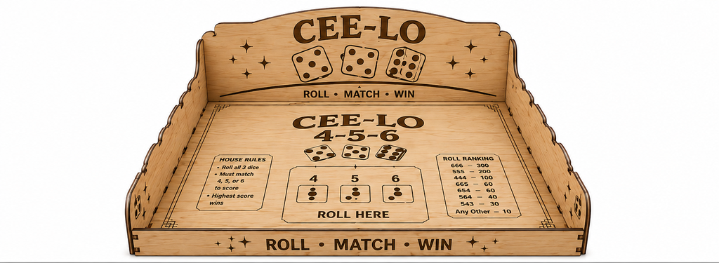 Cee-Lo Dice Game Board, 4-5-6 Wooden Tabletop Game, Laser Engraved Dice Tray, Adult Party Game, Gift for Gamers
