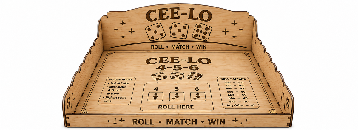 Cee-Lo Dice Game Board, 4-5-6 Wooden Tabletop Game, Laser Engraved Dice Tray, Adult Party Game, Gift for Gamers