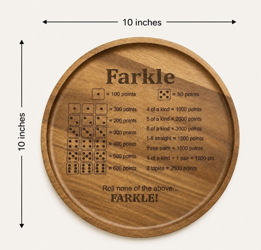 Personalized Family Farkle Board | Custom Wooden Farkle Dice Game | Family Game Night Gift | Includes 6 Dice & Velvet Bag